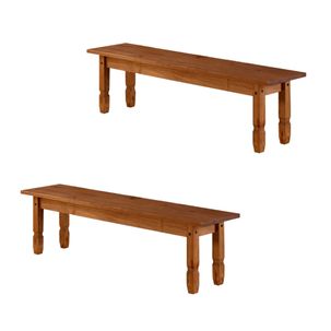Conjunto 2 Bancos Rústico em Madeira Pinus - Cera Mel - Casatema