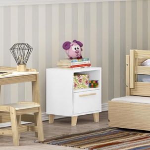 Mesa de Cabeceira Infantil 1 Porta Casatema Branco/Natural