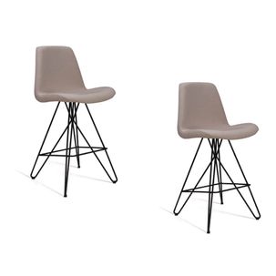 Kit 2 Banquetas Estofadas Eames com Pés de Aço Preto - Bege