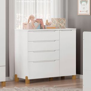 Cômoda Infantil Melody Decor 4 Gavetas 1 Porta Móveis Estrela Branco