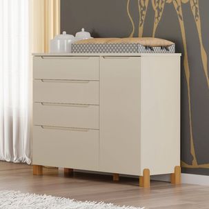 Cômoda Infantil Melody Decor 4 Gavetas 1 Porta Móveis Estrela Off White