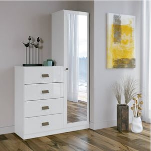 Cômoda Estilo com 1 Porta e 4 Gavetas - Branco