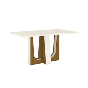 Mesa de Jantar Alfa 160 cm com Tampo de Vidro - Nature/Off White