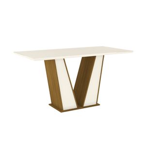 Mesa de Jantar Garda 160 cm com Tampo de Vidro - Nature/Off White