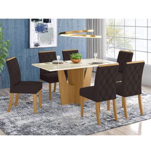 Mesa de Jantar Vértice 160cm 6 Cadeiras Vita - Nature/Off White/Marrom