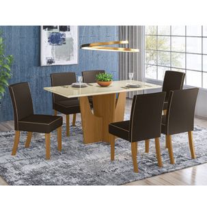 Mesa de Jantar Vértice 160cm 6 Cadeiras Maris - Nature/Off White/Marrom