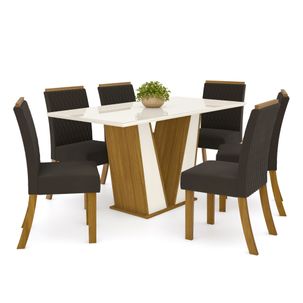 Mesa de Jantar Garda 160cm 6 Cadeiras Vega - Nature/Off White/Marrom