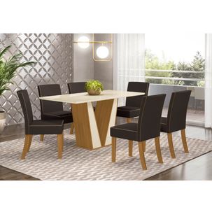 Mesa de Jantar Garda 160cm 6 Cadeiras Maris - Nature/Off White/Marrom