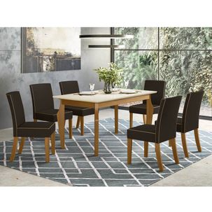 Mesa de Jantar Ghala 160cm 6 Cadeiras Maris - Nature/Off White/Marrom