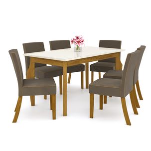 Mesa de Jantar Ghala 160cm 6 Cadeiras Maris - Nature/Off White/Marrom Claro
