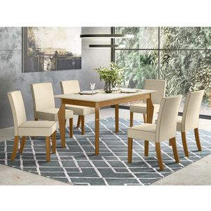 Mesa de Jantar Ghala 160cm 6 Cadeiras Maris - Nature/Off White/Linho