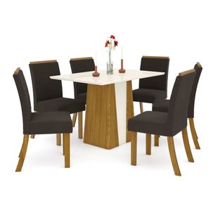 Mesa de Jantar Orus 120cm 6 Cadeiras Vega - Nature/Off White/Marrom