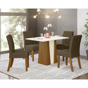 Mesa de Jantar Orus 120cm 4 Cadeiras Vita - Nature/Off White/Marrom Claro