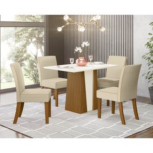 Mesa de Jantar Orus 120cm 4 Cadeiras Maris - Nature/Off White/Linho