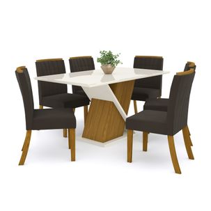 Mesa de Jantar Solus com 6 Cadeiras Tauá - Nature/Off White/Marrom