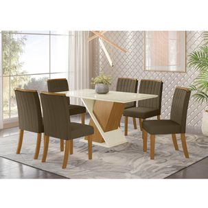 Mesa de Jantar Solus c/ 6 Cadeiras Tauá - Nature/Off White/Marrom Claro