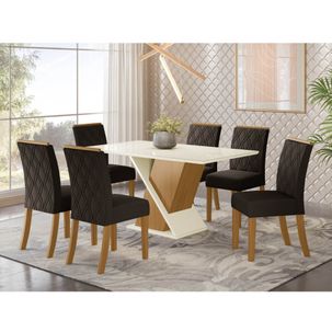 Mesa de Jantar Solus com 6 Cadeiras Vita - Nature/Off White/Marrom