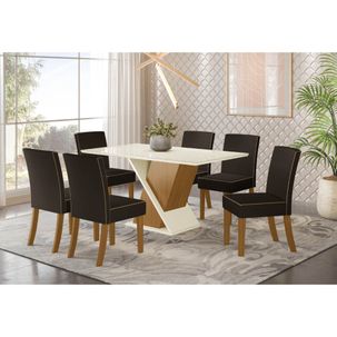 Mesa de Jantar Solus com 6 Cadeiras Maris - Nature/Off White/Marrom