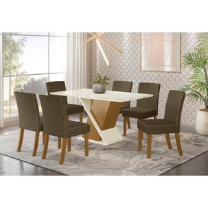 Mesa de Jantar Solus c/ 6 Cadeiras Maris - Nature/Off White/Marrom Claro