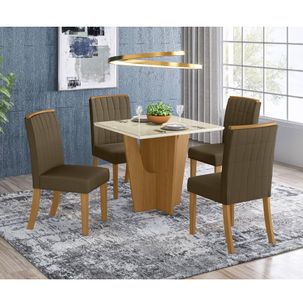 Mesa de Jantar Vértice 90cm 4 Cadeiras Tauá - Nature/Off White/Marrom Claro