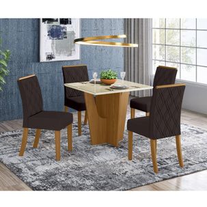 Mesa de Jantar Vértice 90cm 4 Cadeiras Vita - Nature/Off White/Marrom