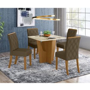 Mesa de Jantar Vértice 90cm 4 Cadeiras Vita - Nature/Off White/Marrom Claro