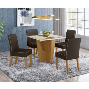 Mesa de Jantar Vértice 90cm 4 Cadeiras Maris - Nature/Off White/Marrom