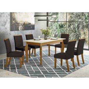 Mesa de Jantar Ghala 160cm 6 Cadeiras Vega - Nature/Off White/Marrom