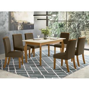 Mesa de Jantar Ghala 160cm 6 Cadeiras Tauá - Nature/Off White/Marrom Claro