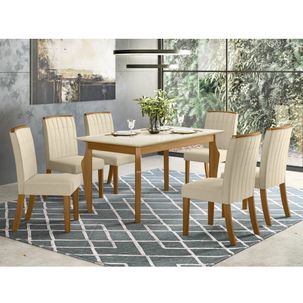 Mesa de Jantar Ghala 160cm 6 Cadeiras Tauá - Nature/Off White/Linho