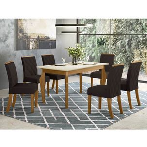 Mesa de Jantar Ghala 160cm 6 Cadeiras Vita - Nature/Off White/Marrom