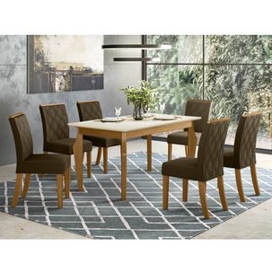 Mesa de Jantar Ghala 160cm 6 Cadeiras Vita - Nature/Off White/Marrom Claro