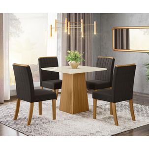 Mesa de Jantar Dora 90cm 4 Cadeiras Tauá - Nature/Off White/Marrom