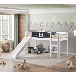 Cama Infantil Lousa Divertida com Escorregador Casatema Branco