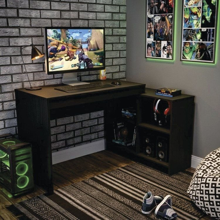 Mesa Gamer Escrivaninha 4 Nichos B24 Preto/Verde