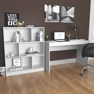 Kit 2 Peças com Escrivaninha e Estante 6 Nichos B28 Branco