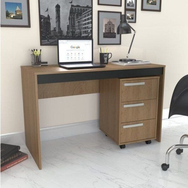 Conjunto Home Office Escrivaninha Gaveteiro 3 Gavetas B29 Nova Mobile Mel/Preto