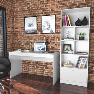 Kit 2 Peças com Escrivaninha e Estante Livreiro 6 Nichos 1 Porta B30