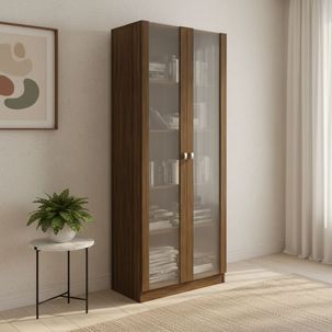 Armário para Escritório com 2 Portas de Vidro e 5 Prateleiras ME4115 Nogal