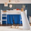 Cama Infantil Elevada com Escorregador e Cortina Branco/Azul