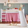 Cama Infantil Elevada com Escorregador e Cortina Branco/Rosa