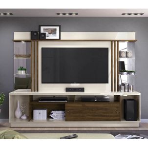 Rack com Painel Frizz Gold para TV de 55"-Off White/Imbuia