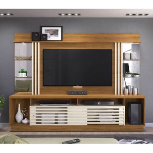 Rack com Painel Frizz Gold para TV 55"-Off White/Natural