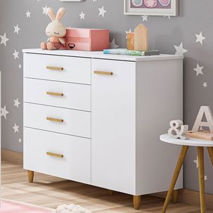 Cômoda Infantil 1 Porta 4 Gavetas Retrô Milka Branco