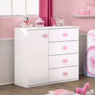 Cômoda Infantil Carruagem 1 Porta 4 Gavetas Móveis Estrela Branco