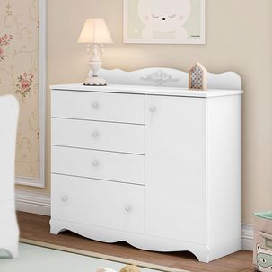 Cômoda Infantil 3 Gavetas 1 Gavetão 1 Porta com Sistema Antitombamento Classic Móveis Estrela Branco