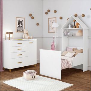 Mini Cama Yupi com Cômoda e Cabeceira - Branco