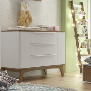 Cômoda Infantil 3 Gavetas 2 Portas Sambalelê Divicar Móveis Branco/Mel