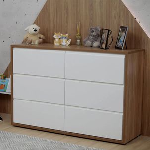 Cômoda Infantil Wood com 6 Gavetas - Branco/Hannover