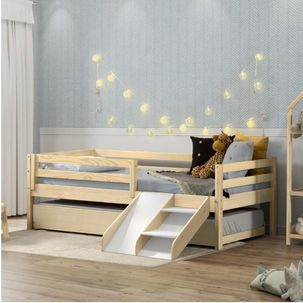 Bicama Solteiro Infantil Prime com Kit Escadinha e Escorrega Casatema Natural/Branco